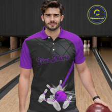 Load image into Gallery viewer, Black and Purple bowling league jersey custom Mens Bowling Polo, 1/4 zip Shirt, gifts for men bowler NQS10097