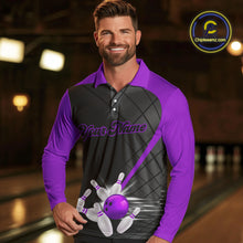 Load image into Gallery viewer, Black and Purple bowling league jersey custom Mens Bowling Polo, 1/4 zip Shirt, gifts for men bowler NQS10097