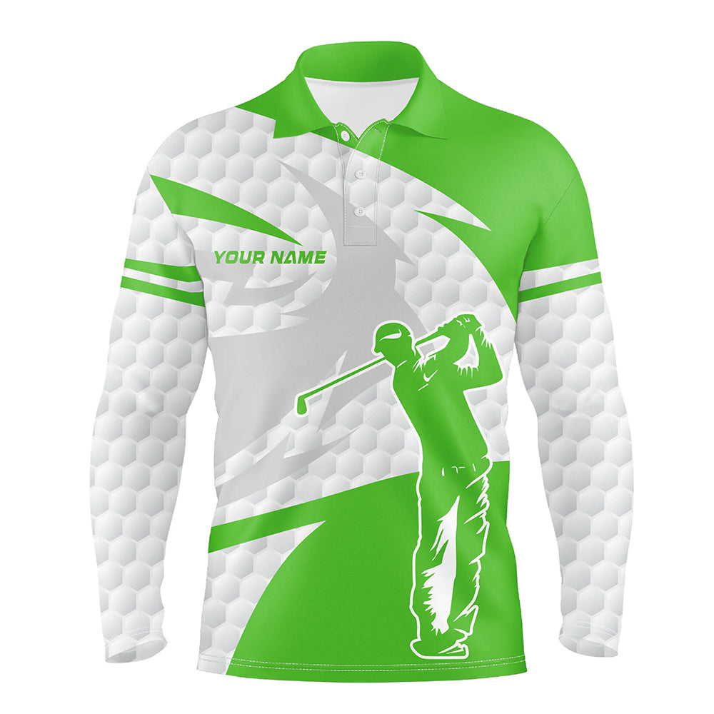 Green and white golf ball pattern Mens golf polo shirts custom golf outfits for men, unique golf gifts NQS8029