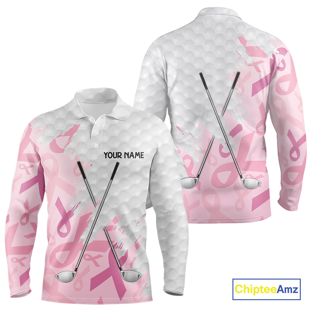 Breast cancer Mens golf polo shirts custom Pink ribbon pattern golf clubs team golf tops for men NQS10423