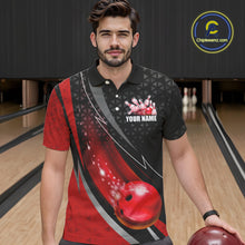 Load image into Gallery viewer, Black and Red Bowling Camo Polo, 1/4 Zip Shirt for Men Custom Team Bowling jerseys, Bowler Outfit NQS10424