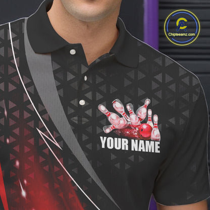 Black and Red Bowling Camo Polo, 1/4 Zip Shirt for Men Custom Team Bowling jerseys, Bowler Outfit NQS10424