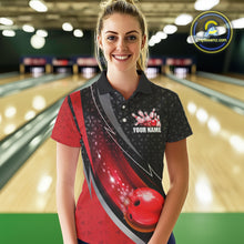 Load image into Gallery viewer, Black and Red Bowling Camo Polo, 1/4 Zip Shirt for Women Custom Team Bowling jerseys, Bowler Outfit NQS10424