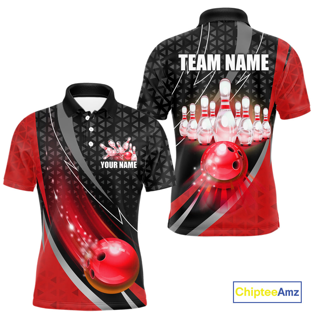 Black and Red Bowling Camo Polo, 1/4 Zip Shirt for Men Custom Team Bowling jerseys, Bowler Outfit NQS10424