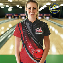 Load image into Gallery viewer, Black and Red Bowling Camo Polo, 1/4 Zip Shirt for Women Custom Team Bowling jerseys, Bowler Outfit NQS10424