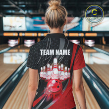 Load image into Gallery viewer, Black and Red Bowling Camo Polo, 1/4 Zip Shirt for Women Custom Team Bowling jerseys, Bowler Outfit NQS10424