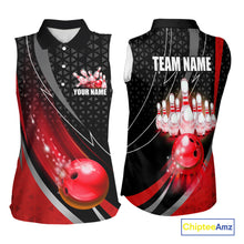Load image into Gallery viewer, Black and Red Bowling Camo Sleeveless polo Shirt Custom Team Bowling jerseys, Bowler Outfit NQS10424