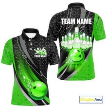 Load image into Gallery viewer, Black and Green Bowling Camo Polo, 1/4 Zip Shirt for Men Custom Team Bowling jerseys, Bowler Outfit NQS10425