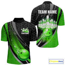 Load image into Gallery viewer, Black and Green Bowling Camo Polo, 1/4 Zip Shirt for Men Custom Team Bowling jerseys, Bowler Outfit NQS10425