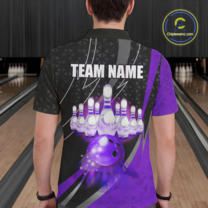 Black and Purple Bowling Camo Polo, 1/4 Zip Shirt for Men Custom Team Bowling jerseys, Bowler Outfit NQS10426