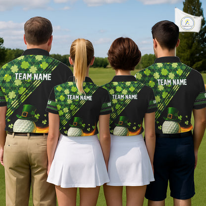 Black and Green shamrock argyle pattern Golf Polo Shirts For Women Custom St Patrick ladies golf top NQS11238