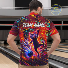 Load image into Gallery viewer, Funny Colorful Neon Cat Bowling Polo shirt, 1/4 zip shirts for men custom Bowling Team League Shirts NQS11429