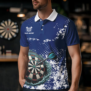 Personalized White & Blue Grunge Darts Shirt For Men Custom Dart Outfit Team Jersey NQS9510
