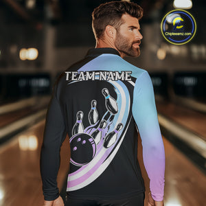 Blue Purple Gradient Bowling Shirts For Men Custom Bowling Team League Jersey, Gift For Bowler NQS10432