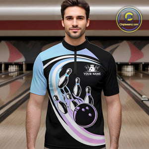 Blue Purple Gradient Bowling Shirts For Men Custom Bowling Team League Jersey, Gift For Bowler NQS10432