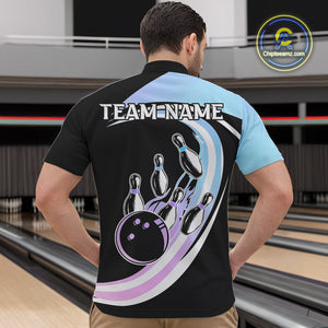 Blue Purple Gradient Bowling Shirts For Men Custom Bowling Team League Jersey, Gift For Bowler NQS10432