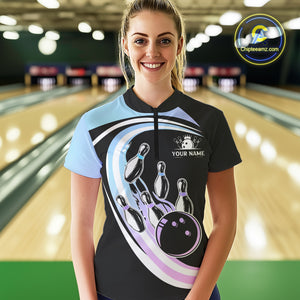 Blue Purple Gradient Bowling Shirts For Women Custom Bowling Team League Jersey, Gift For Bowler NQS10432