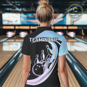 Blue Purple Gradient Bowling Shirts For Women Custom Bowling Team League Jersey, Gift For Bowler NQS10432