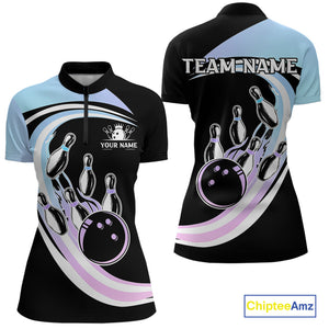 Blue Purple Gradient Bowling Shirts For Women Custom Bowling Team League Jersey, Gift For Bowler NQS10432