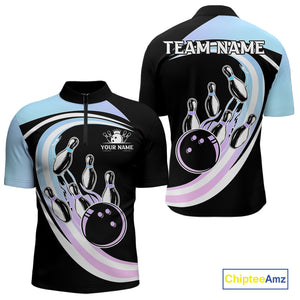 Blue Purple Gradient Bowling Shirts For Men Custom Bowling Team League Jersey, Gift For Bowler NQS10432