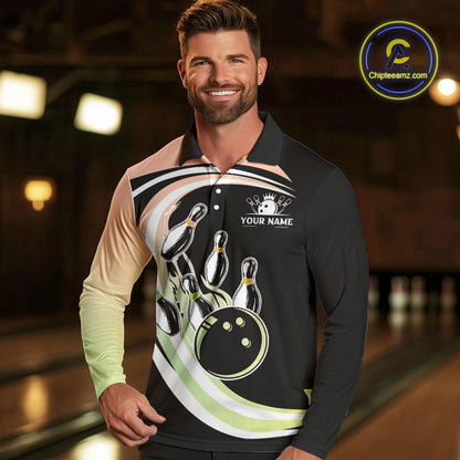 Pink and Green Gradient Bowling Shirts For Men Custom Bowling Team League Jersey, Gift For Bowler NQS10433