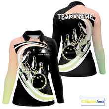 Load image into Gallery viewer, Pink and Green Gradient Bowling Shirts For Women Custom Bowling Team League Jersey, Gift For Bowler NQS10433