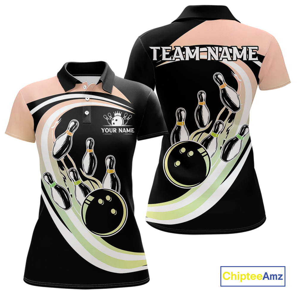 Pink and Green Gradient Bowling Shirts For Women Custom Bowling Team League Jersey, Gift For Bowler NQS10433