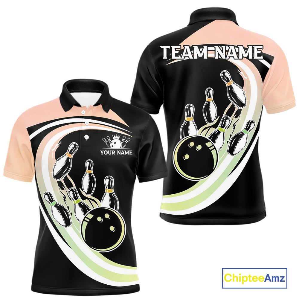 Pink and Green Gradient Bowling Shirts For Men Custom Bowling Team League Jersey, Gift For Bowler NQS10433