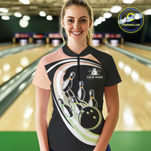 Load image into Gallery viewer, Pink and Green Gradient Bowling Shirts For Women Custom Bowling Team League Jersey, Gift For Bowler NQS10433