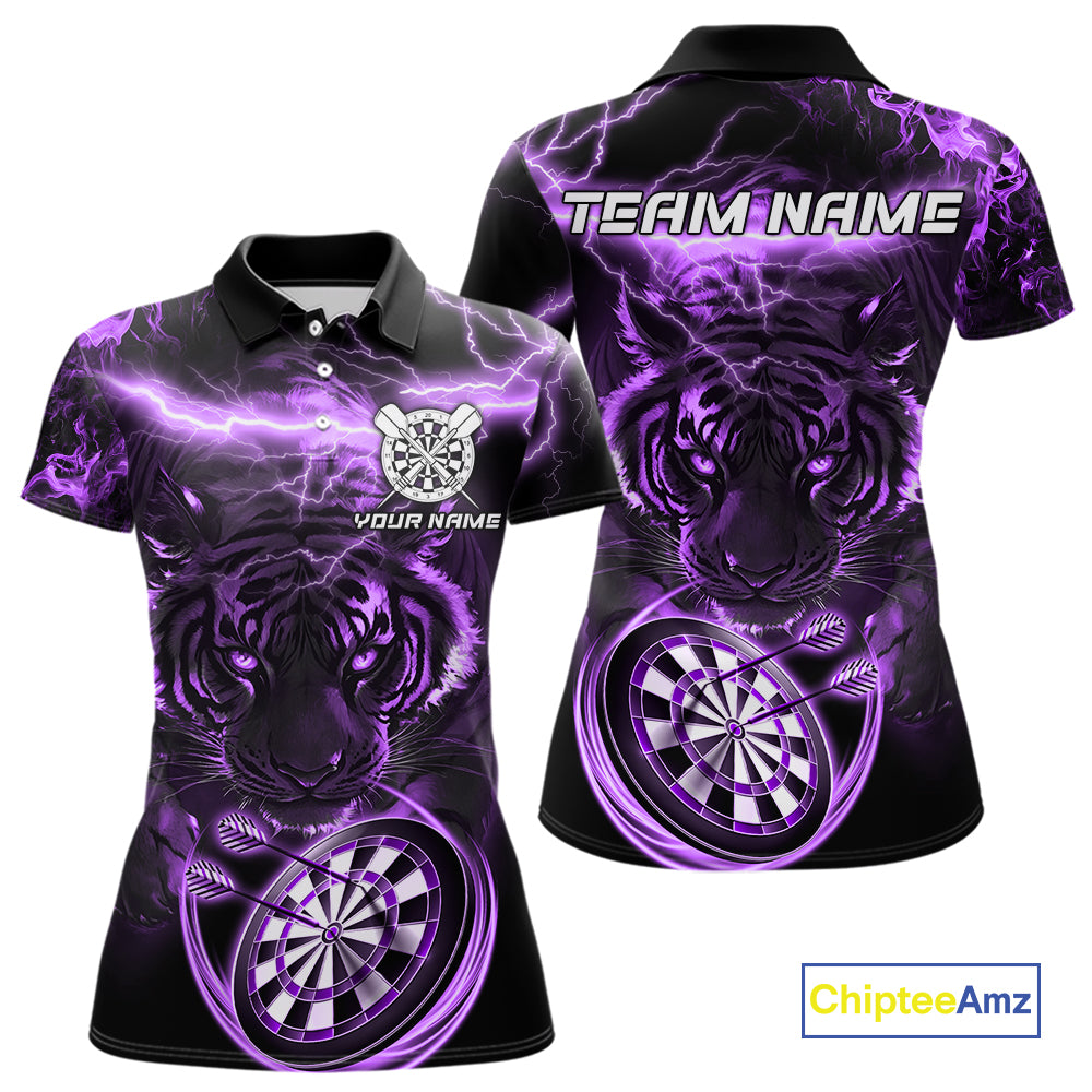 Personalized Purple Lightning Thunder Storm Tiger Darts Shirts For Women Custom Dart Team Jerseys NQS10440