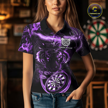 Personalized Purple Lightning Thunder Storm Tiger Darts Shirts For Women Custom Dart Team Jerseys NQS10440