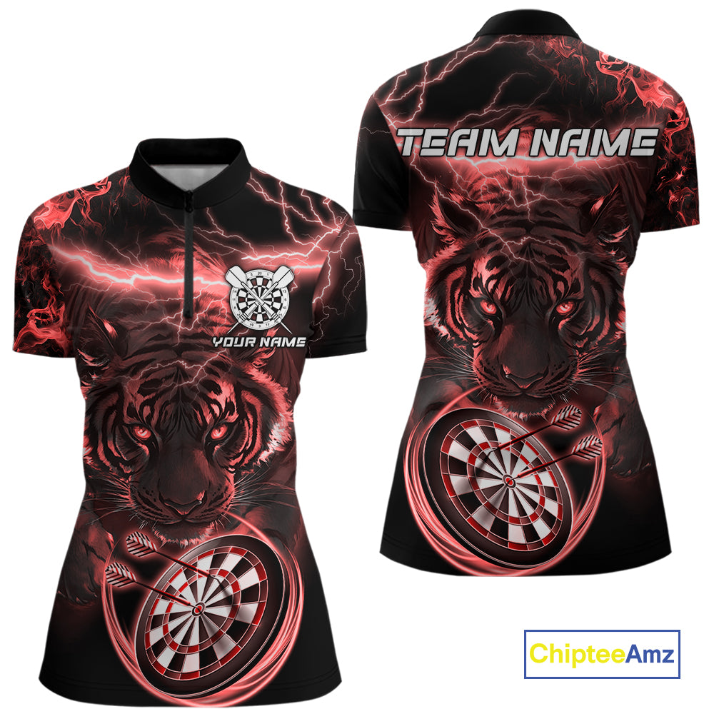 Personalized Red Lightning Thunder Storm Tiger Darts Shirts For Women Custom Dart Team Jerseys NQS10442