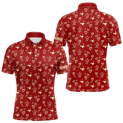 Gold Heart Red pattern matching golf shirt for couple custom Couple Valentines golf polo shirts NQS9368