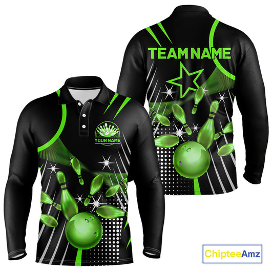 Black and Green Mens Bowling Polo, Quarter Zip Shirts Custom Bowling outfit men Team Jerseys NQS9957