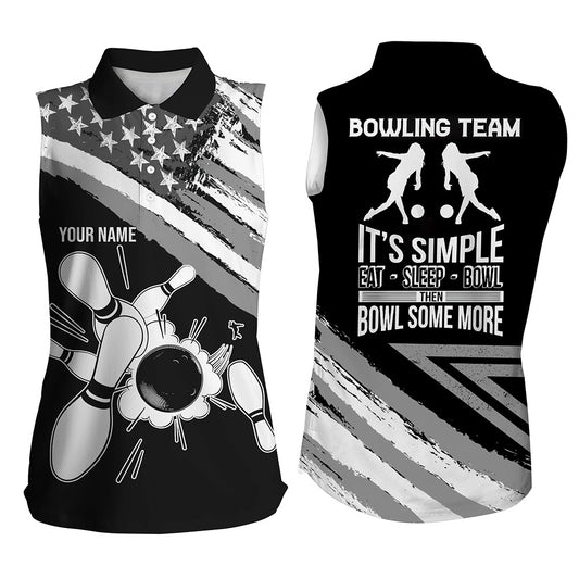 Custom Black sleeveless bowling shirt for women – personalized team jersey front view