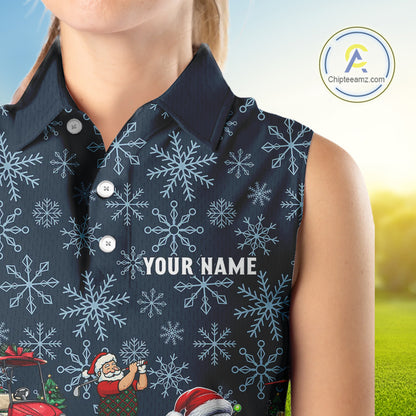 Blue snowflake pattern Christmas Sleeveless Golf Polo Shirt custom golf attire, unique golf gifts NQS10865