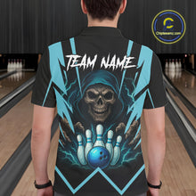 Load image into Gallery viewer, Black and Blue Reaper Skull lightning Bowling Shirts for Men Custom Skull Team Bowling league jersey NQS10869