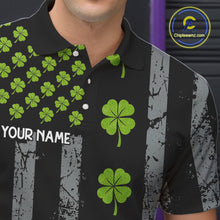 Load image into Gallery viewer, Custom Black Grunge US Flag Green Shamrock St Patrick Bowling polo shirts for men, bowling jersey men NQS11450