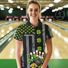 Load image into Gallery viewer, Custom Grunge US Flag Green Shamrock St Patrick Bowling shirts for women, bowling attire for women NQS11450