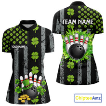 Load image into Gallery viewer, Custom Grunge US Flag Green Shamrock St Patrick Bowling shirts for women, bowling attire for women NQS11450