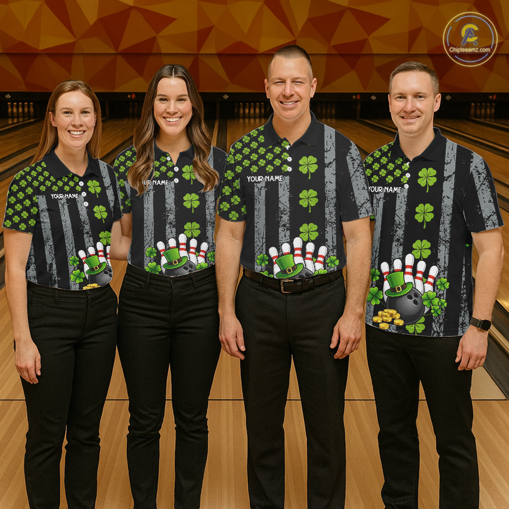 Custom Grunge US Flag Green Shamrock St Patrick Bowling shirts for women, bowling attire for women NQS11450