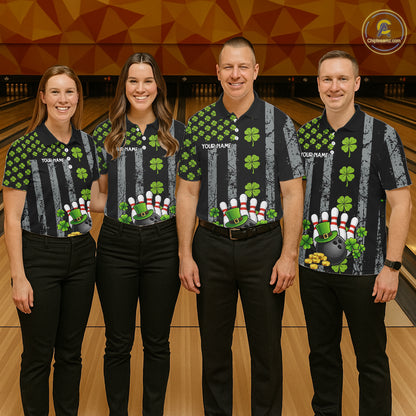 Custom Grunge US Flag Green Shamrock St Patrick Bowling shirts for women, bowling attire for women NQS11450