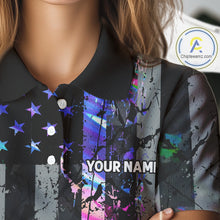 Load image into Gallery viewer, Black American Flag Hologram Womens golf polo shirts Custom patriotic ladies golf tops best golf gift NQS11640