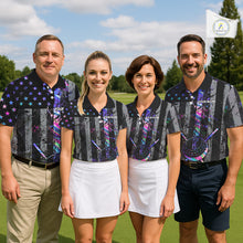 Load image into Gallery viewer, Black American Flag Hologram Womens golf polo shirts Custom patriotic ladies golf tops best golf gift NQS11640