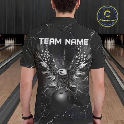 Black lightning thunder bowling American flag Eagle custom Mens Bowling Polo, Quarter Zip Shirts NQS10112