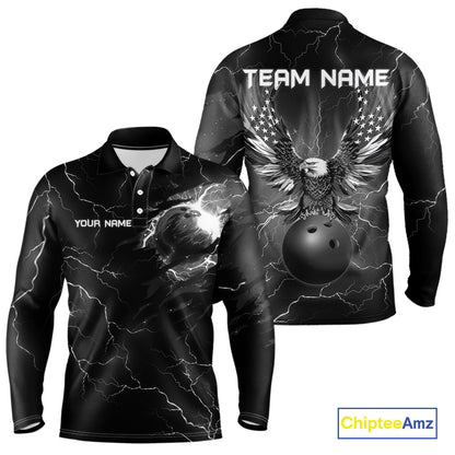 Black lightning thunder bowling American flag Eagle custom Mens Bowling Polo, Quarter Zip Shirts NQS10112