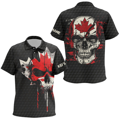 Canadian Flag Skull Kid golf polo shirts custom black golf ball skin golf attire for Kid NQS8046