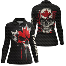 Load image into Gallery viewer, Canadian Flag Skull Womens golf polo shirt custom black golf ball skin golf attire for women NQS8046