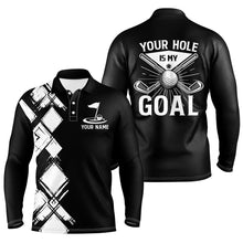 Load image into Gallery viewer, Black and white argyle pattern Men golf polo shirts custom golf outfits men your hole is my goal NQS8249
