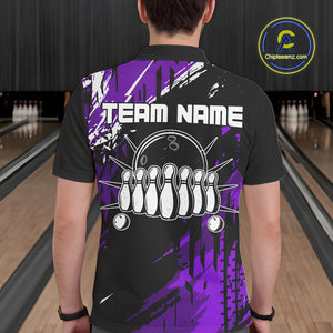 Black and Purple Mens bowling shirts Custom retro bowling ball and pins bowling team league jerseys NQS10642